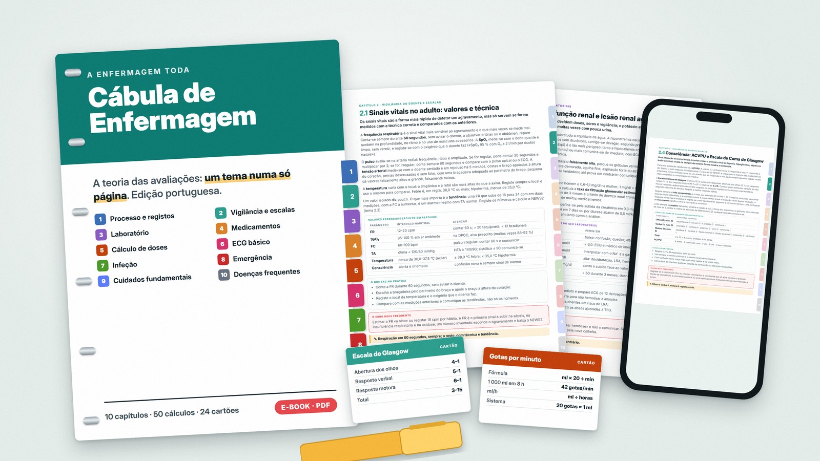 Cábula de Enfermagem: o livro no tablet e no telemóvel, com os cartões de bolso